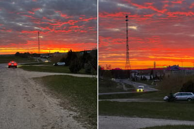 Яркий красно-оранжевый закат над Гродненским шоссе в Слониме