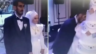 Невеста еле спасла ситуацию на свадьбе: жених рухнул прямо на огромный торт