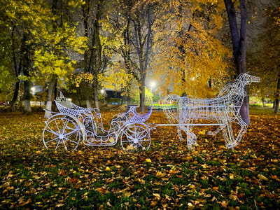 Вечерний парк Слонима в золоте осенней листвы