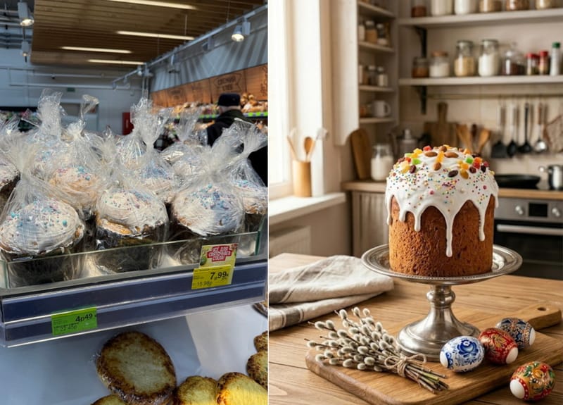 Магазинный и домашний пасхальный кулич