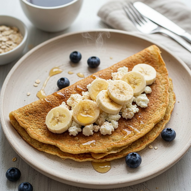 Завтрак дня: овсяноблин с творогом и бананом