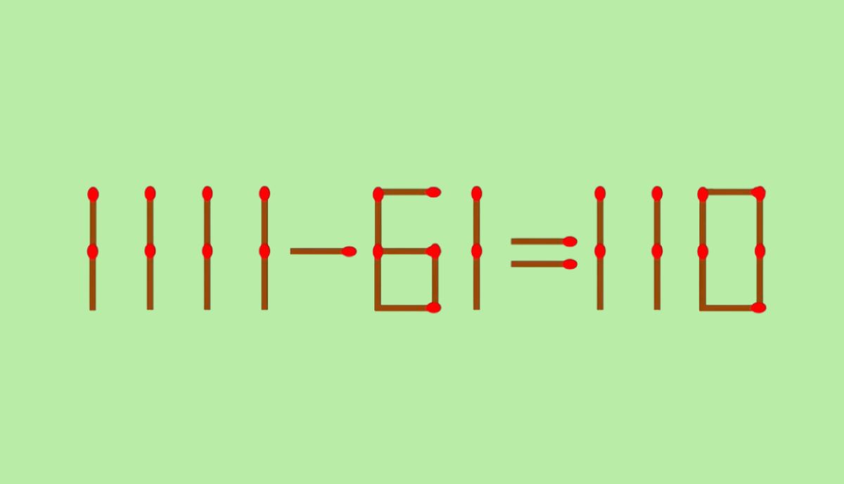 Головоломка для самых сообразительных: переставьте 1 спичку в уравнении 1111−61=110