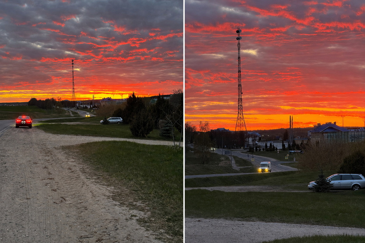 Яркий красно-оранжевый закат над Гродненским шоссе в Слониме