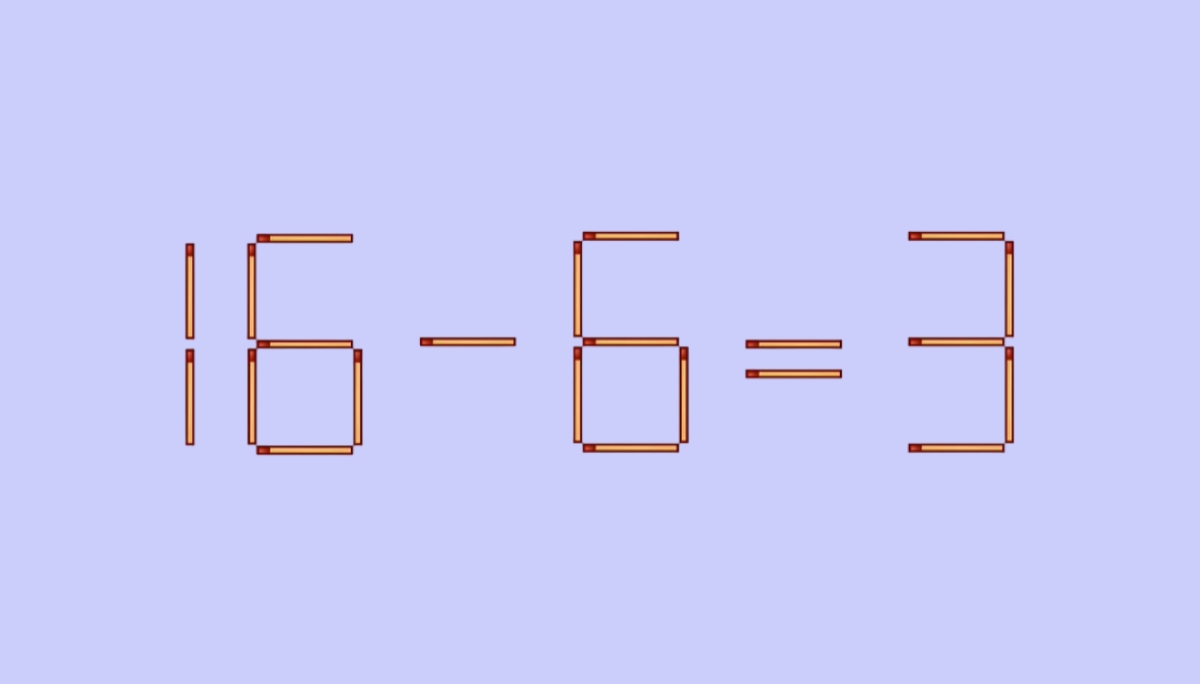Проверьте свою сообразительность: переставьте 1 спичку в 16-6=3