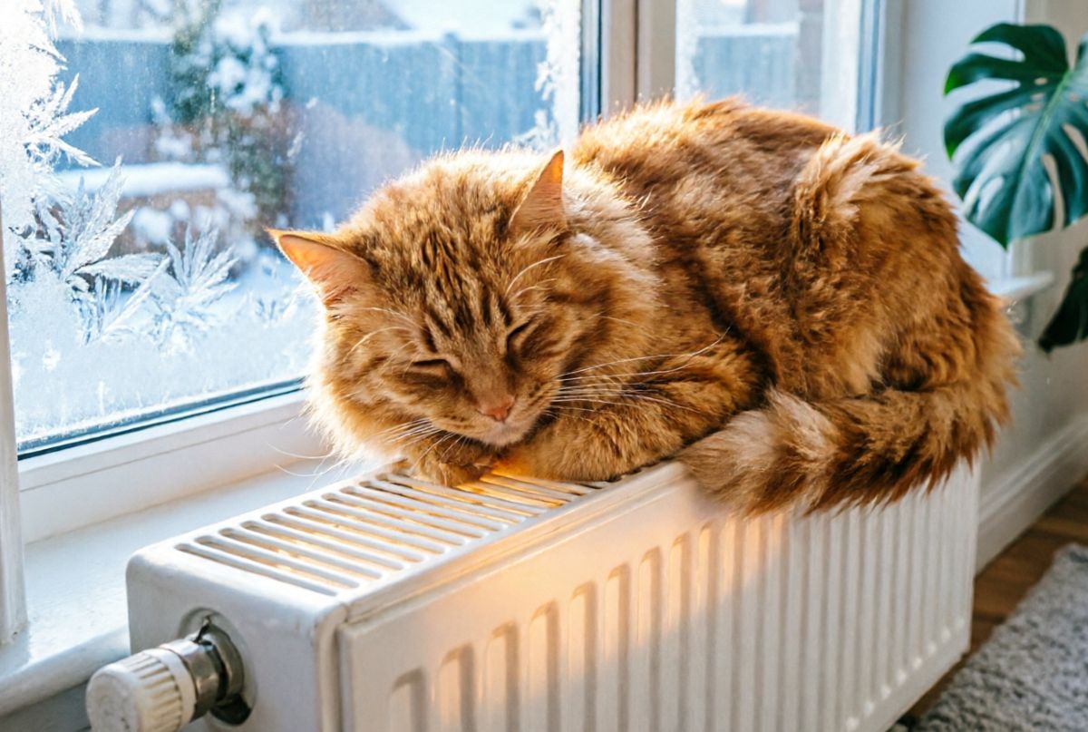 кот на батарее