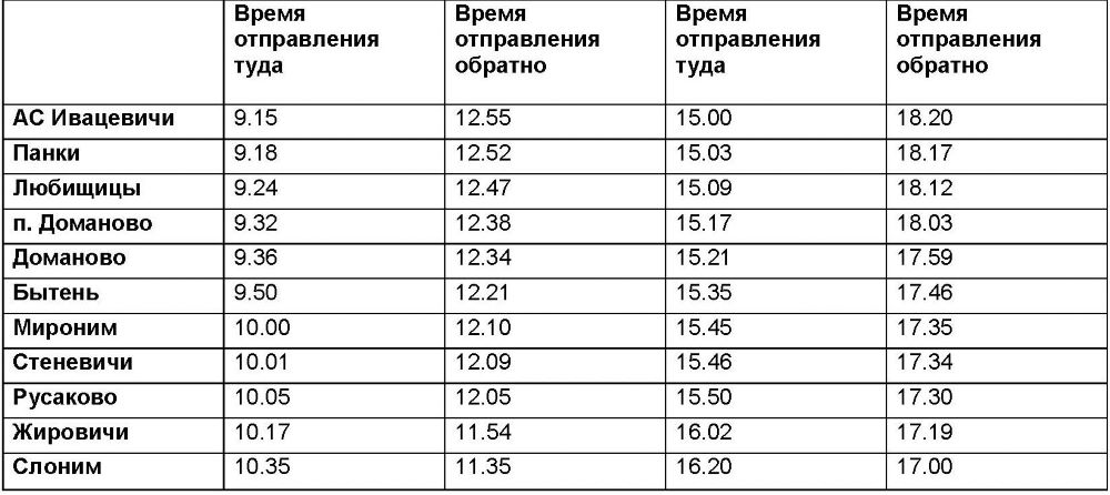 Расписание маршруток слоним