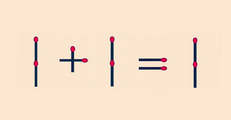 Новая головоломка для асов. Переставьте в 1+1=1 всего 1 спичку, чтобы равенство стало верным